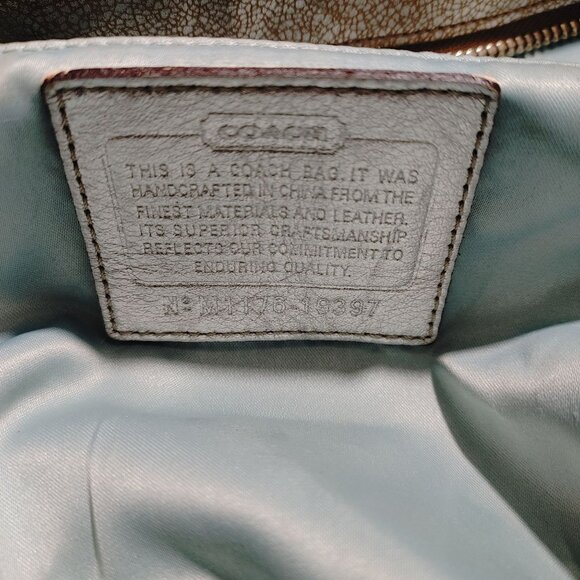 Coach Metallic Gold Leather Tote Bag Adjustable Strap Light Blue Interior - Picture 5 of 13